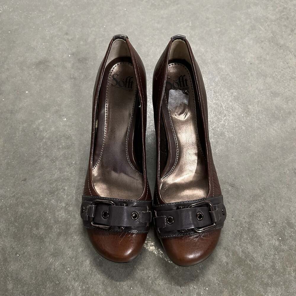 Sofft Brown Leather Buckle Heels 8.5